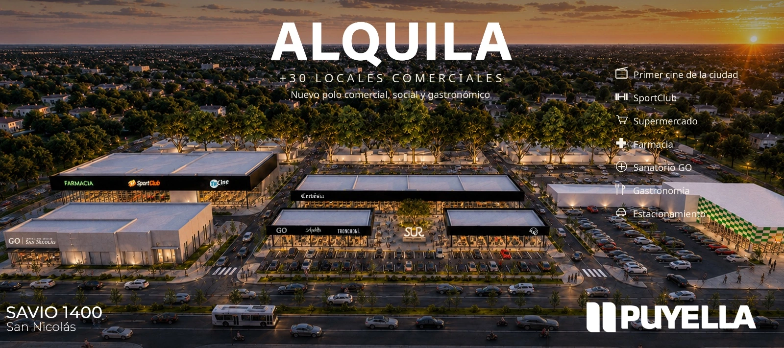 Savio 1400, San Nicolás: más de 30 locales comerciales en alquiler, con cine, SportClub, supermercado, farmacia, sanatorio y gastronomía